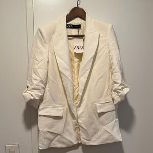 ZARA Ivory Women's Single-Button Tailored Blazer